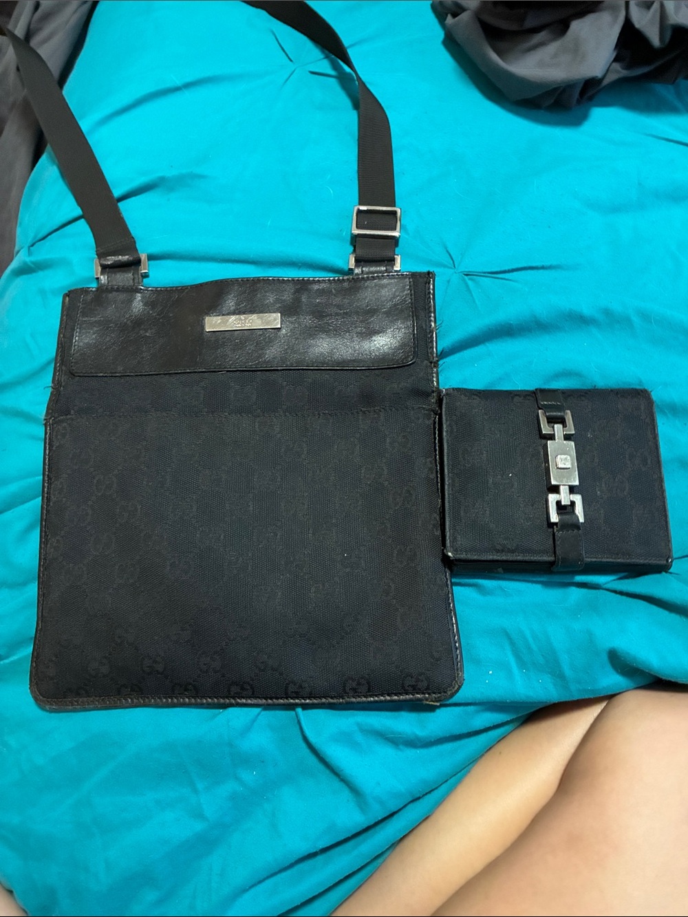 Gucci Black Monogram Crossbody Bag with Black Wallet